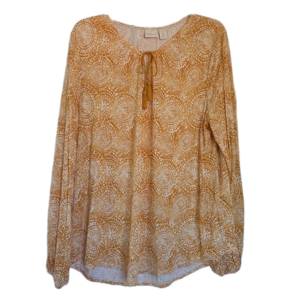 Chicos Butter Yellow Top Paisley Size‎ 3 (XL)  Boho  Tribal Tassle